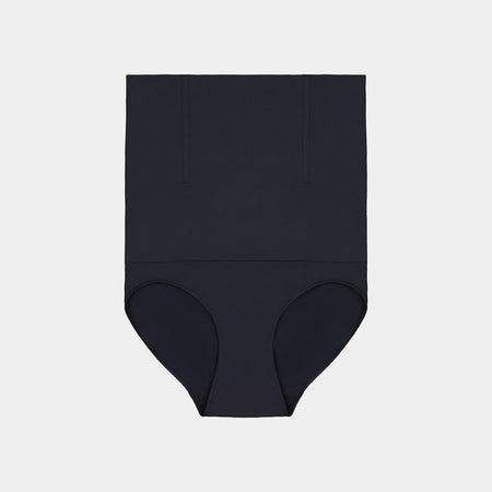 Medium Control High Waisted Brief in BLACK. Flat lay front view