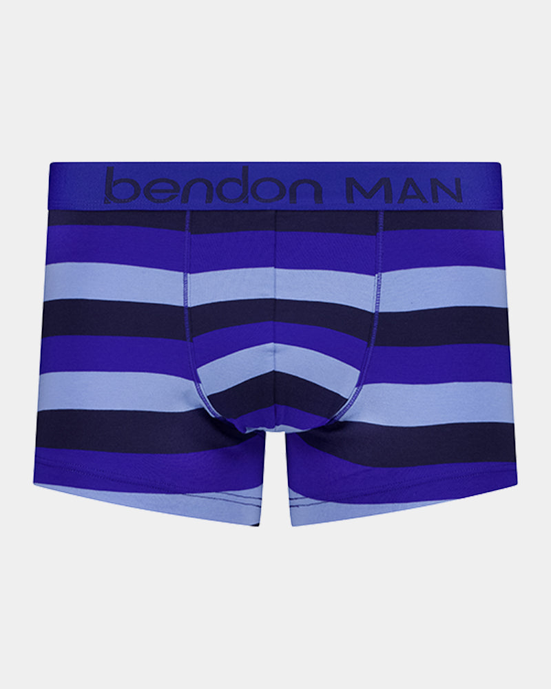 Rugby Stripe Mens Trunk in SURF/DELLA/PEACOAT. Flat lay front view