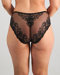 Model wears Intrigue Midi in BLACK. On body back view