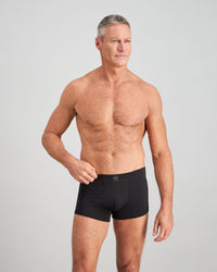Model wears High Tech Cotton Mens Trunk in BLACK. On body front view
