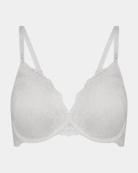 My Fit Lace Contour Bra in WHITE. Flat lay front view