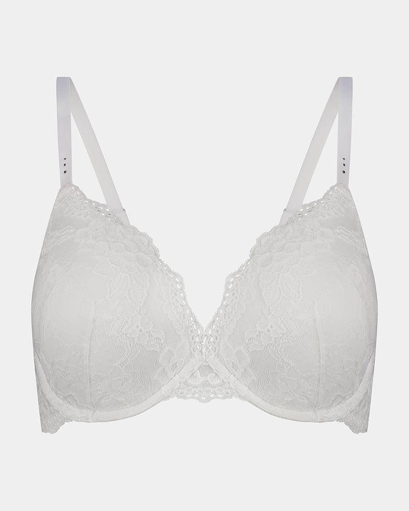 My Fit Lace Contour Bra in WHITE. Flat lay front view