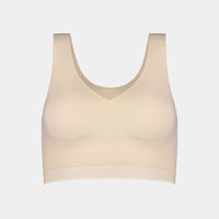 Comfit Collection Crop Top in NOVELLE PEACH. Flat lay front view