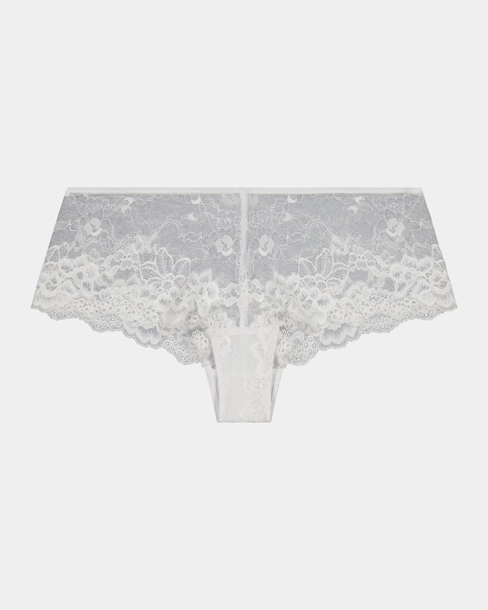 My Fit Lace Brazilian in WHITE. Flat lay front view