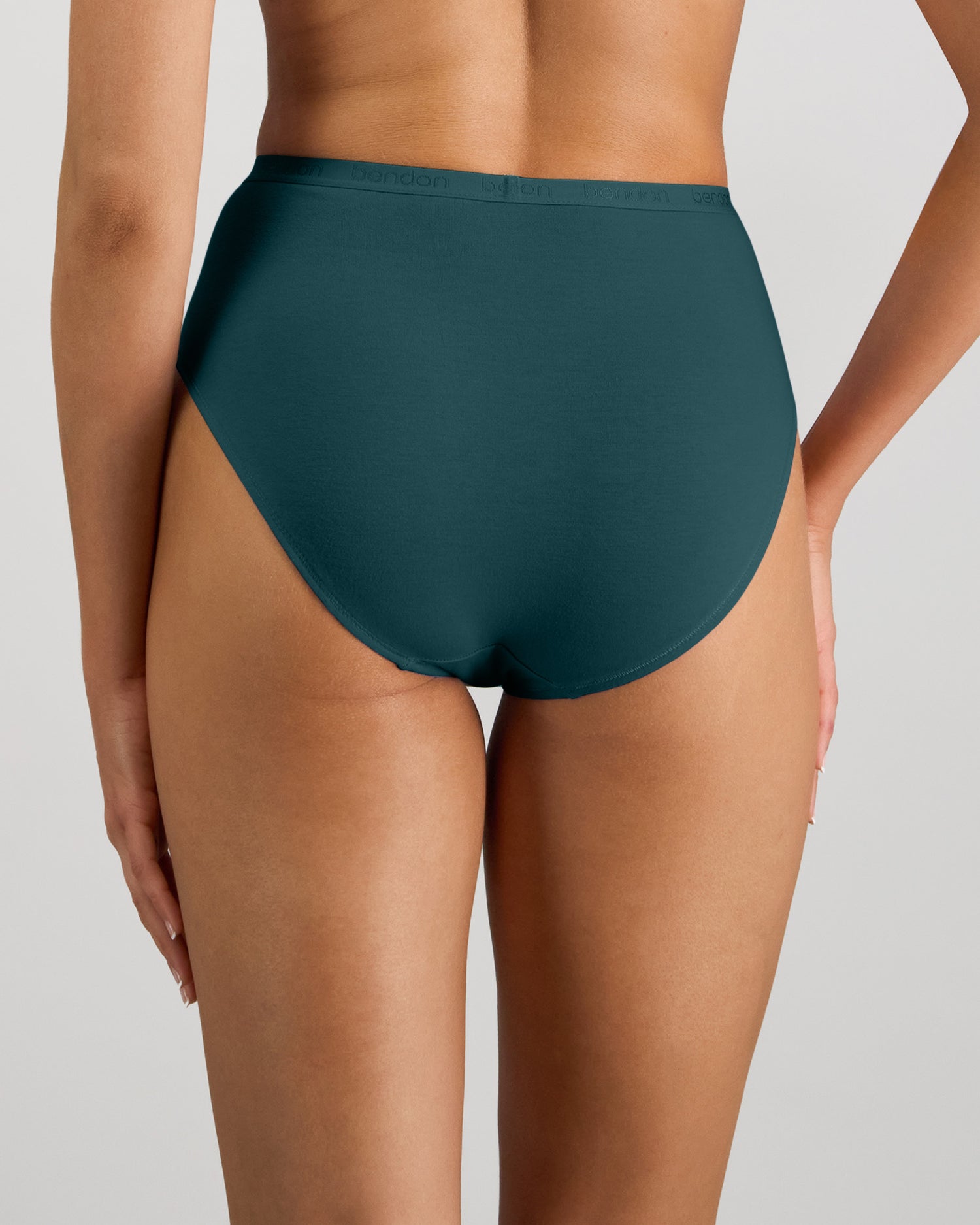 Model wears Body Cotton High Cut Brief in MEDITERRANEA. On body back view