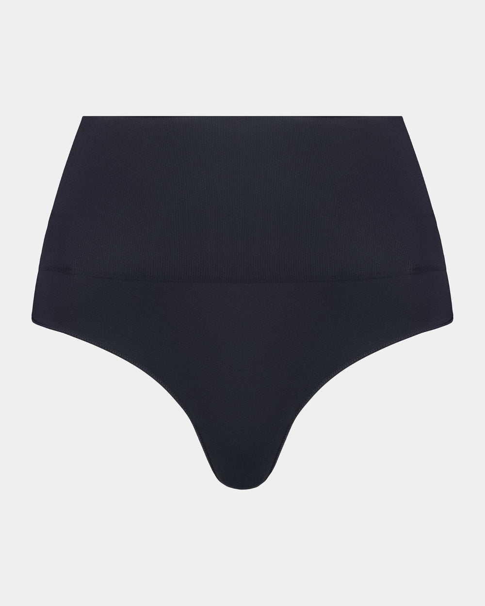Bamboo Bodywear Thong in BLACK. Flat lay front view