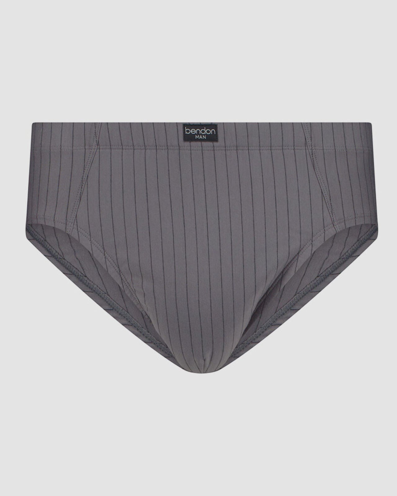 Cotton Stretch Mens Brief in ASH PINSTRIPE. Flat lay front view