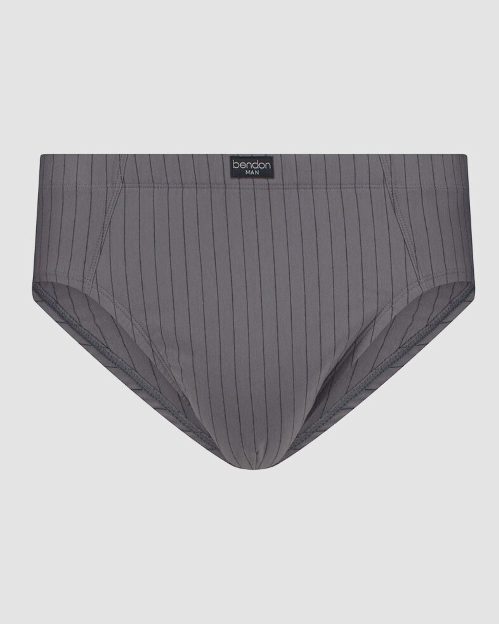 Cotton Stretch Mens Brief in ASH PINSTRIPE. Flat lay front view