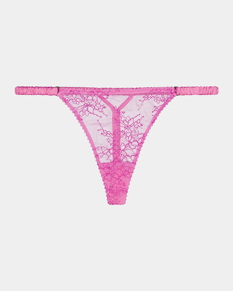 Sweetheart Thong in FUCHSIA PINK. Flat lay front view