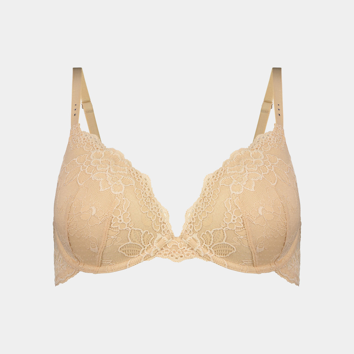My Fit Lace Contour Bra in FRAPPE. Flat lay front view