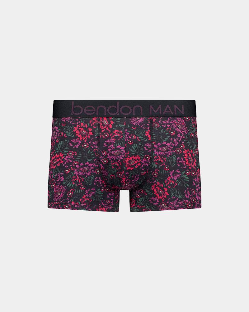 Retros Print Mens Trunk in MIDNIGHT GARDEN PRINT. Flat lay front view