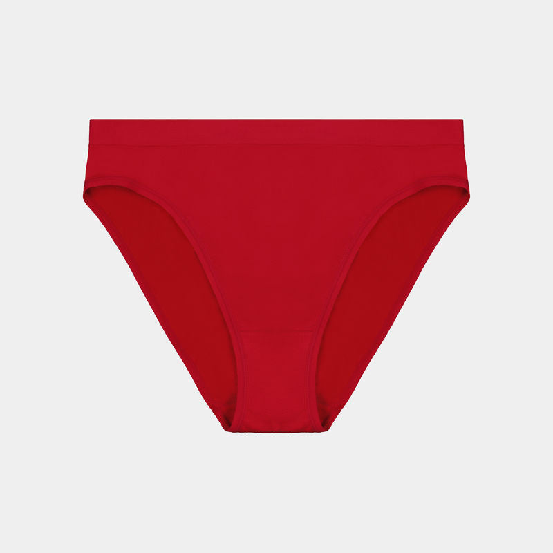Seamless High Cut Brief in LIPSTICK RED. Flat lay front view