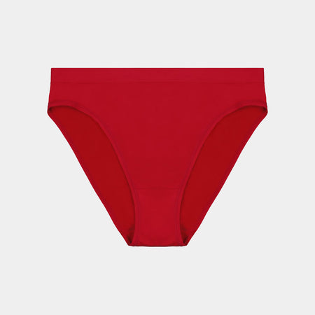 Seamless High Cut Brief in LIPSTICK RED. Flat lay front view