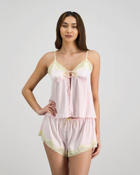 Model wears Dreamer Camisole in PALE LILAC. On body front view
