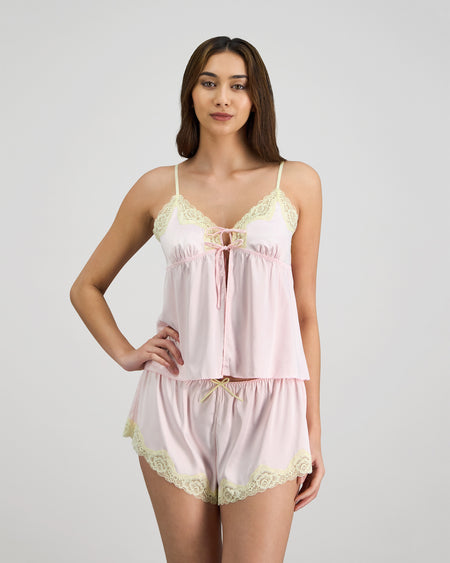 Model wears Dreamer Camisole in PALE LILAC. On body front view