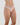 Model wears Cotton And Lace Thong in LATTE. On body side view