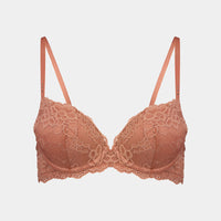 My Fit Lace Push Up Bra in CINNAMON. Flat lay front view