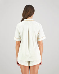 Model wears Holly Short PJ in IVORY. On body back view