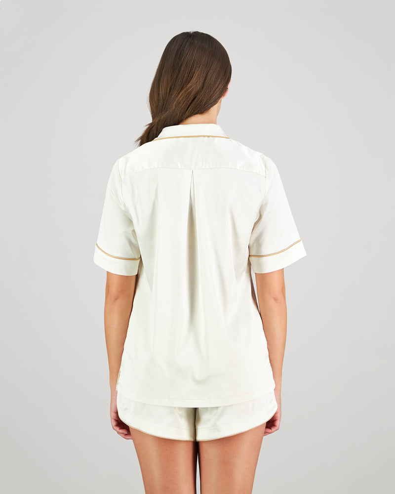 Model wears Holly Short PJ in IVORY. On body back view