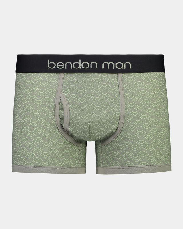 Cotton Print Series Mens Trunk in ARCH GEO. Flat lay front view