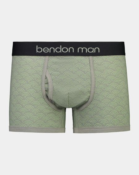 Cotton Print Series Mens Trunk in ARCH GEO. Flat lay front view