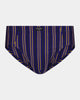 Cotton Stretch Mens Brief in PEACOAT/OAKBUFF STRIPE. Flat lay front view