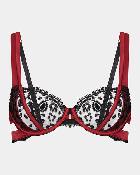 Tiara Underwire Bra in BIKING RED/BLACK. Flat lay front view