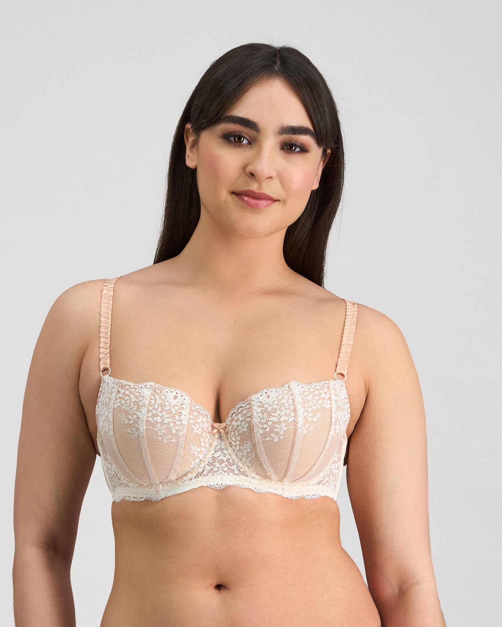 Model wears Sofia Contour Bra in CAMEO. On body front view