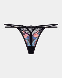 Adaline Thong in BLACK FLORAL PRINT. Flat lay front view