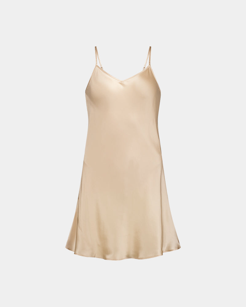 Silk Brilliance Chemise in CHAMPAGNE. Flat lay front view
