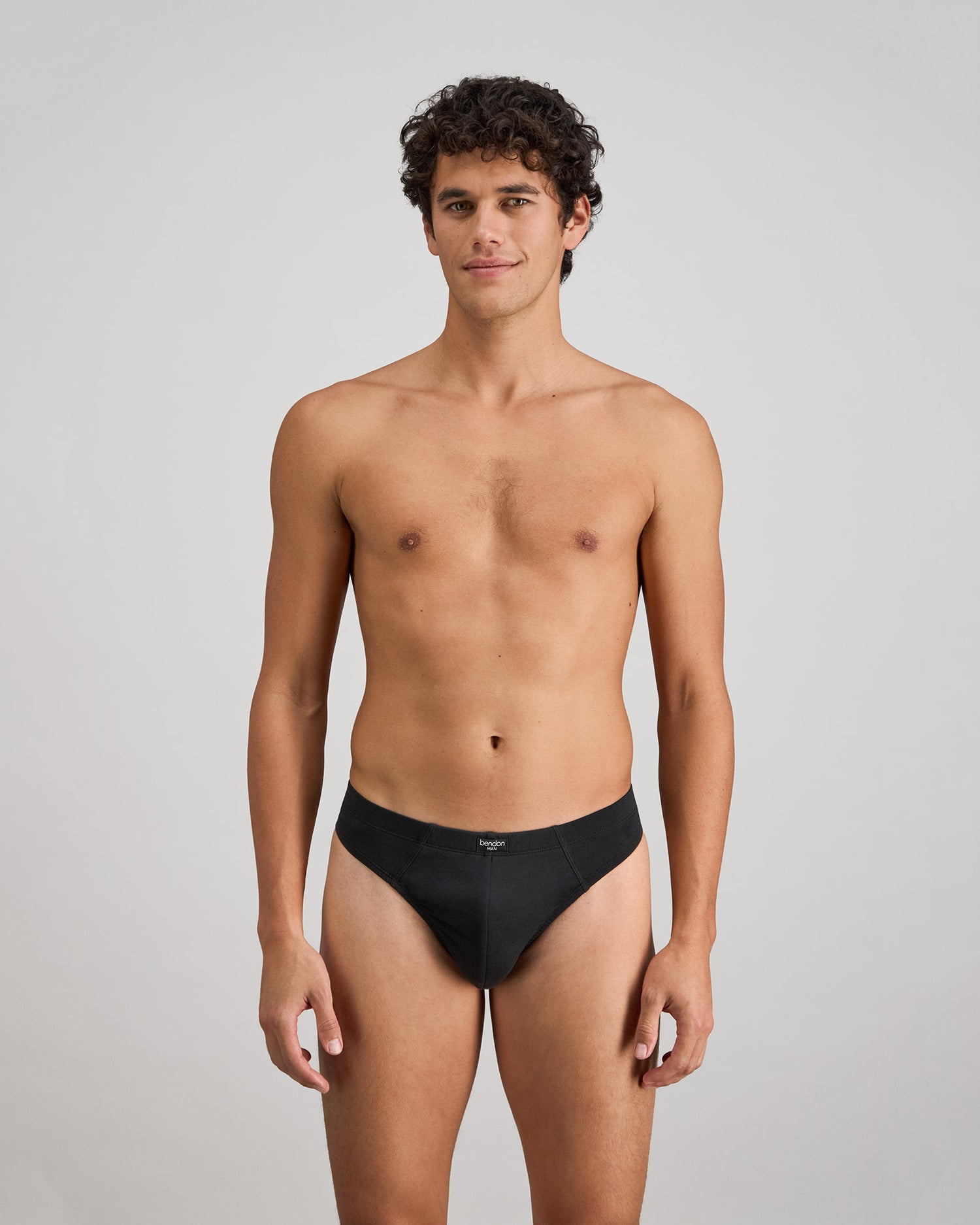 Cotton Stretch Mens Thong in BLACK. Feature shot