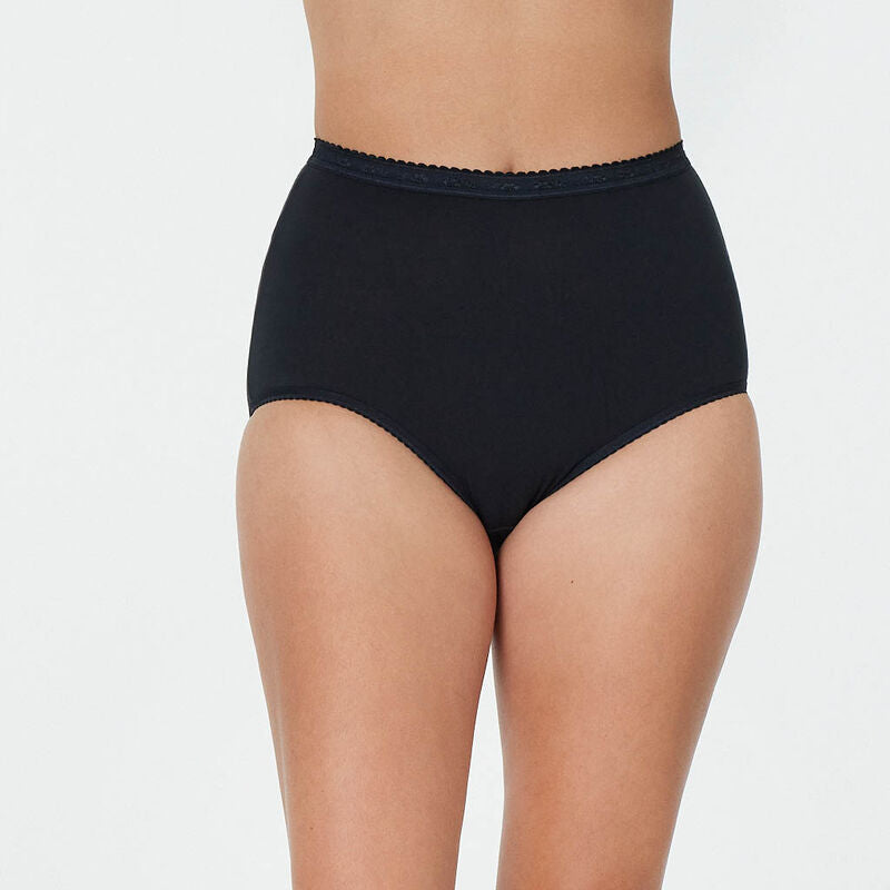 Model wears Freedom Full Brief in BLACK. On body front view