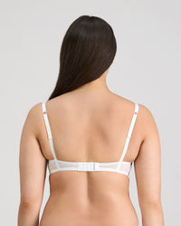 Model wears Sofia Underwire Bra in BRIGHT WHITE. On body back view