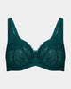 Lace Romance Underwire Bra in EVERGLADE. Flat lay front view