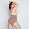 Model wears Medium Control High Waisted Brief in MOCHA. On body back view