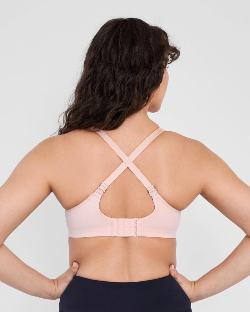 Power Underwire Bra in LATTE. Flat lay back view