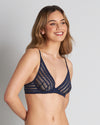 Model wears Morning Lola Underwire Bra in PEACOAT. On body side view