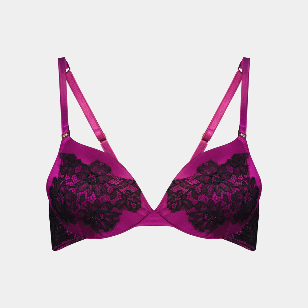 Sensuale Push Up Bra in RASPBERRY RADIANCE/BLACK. Flat lay front view