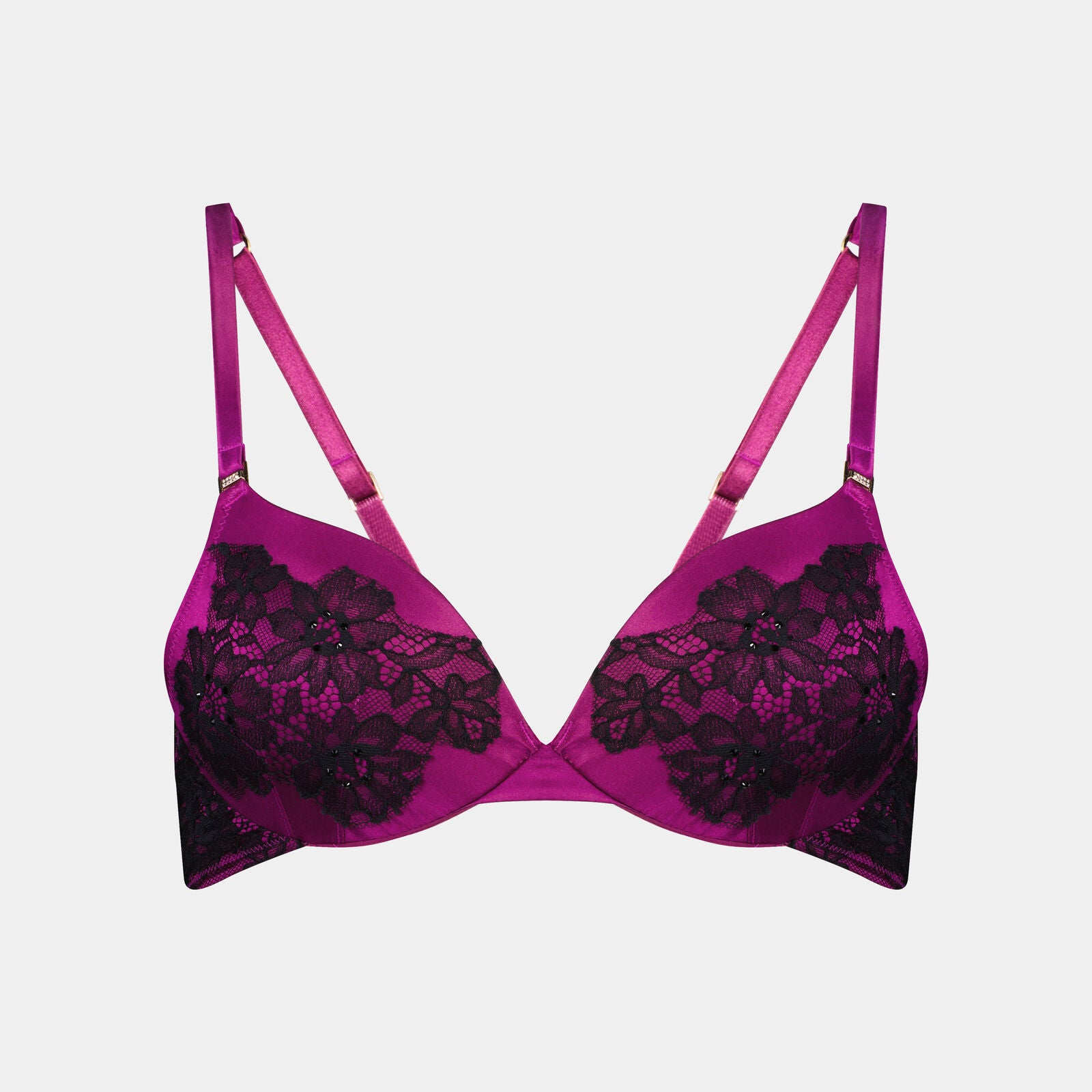 Sensuale Push Up Bra in RASPBERRY RADIANCE/BLACK. Flat lay front view