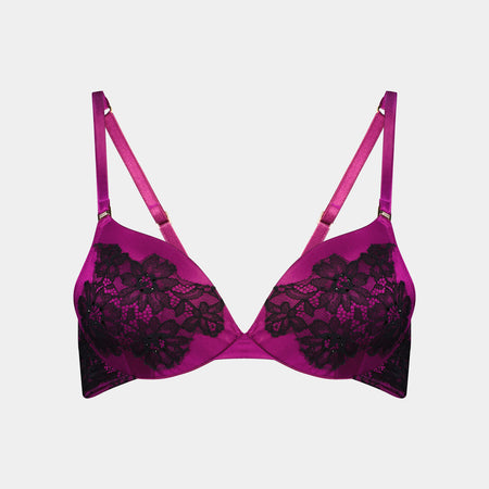 Sensuale Push Up Bra in RASPBERRY RADIANCE/BLACK. Flat lay front view