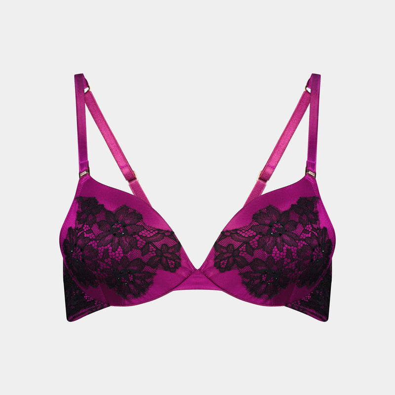 Sensuale Push Up Bra in RASPBERRY RADIANCE/BLACK. Flat lay front view