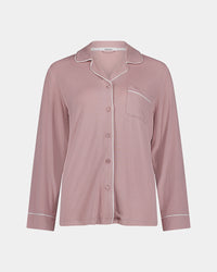 Bamboo Bliss Long Sleeve PJ Top in PALE MAUVE. Flat lay front view