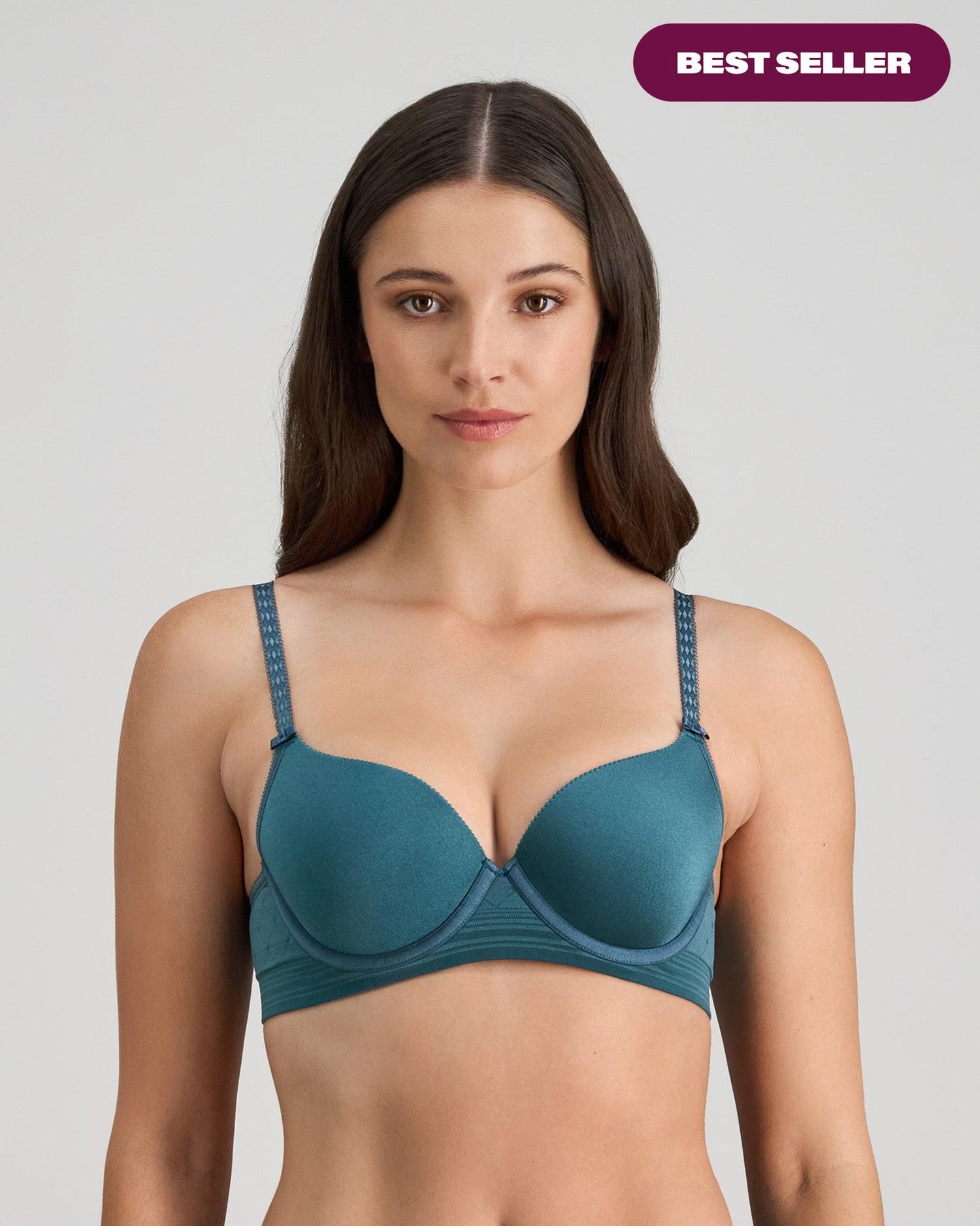 Model wears Bendon Body Contour Bra in MEDITERRANEA. On body front view
