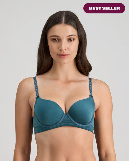 Model wears Bendon Body Contour Bra in MEDITERRANEA. On body front view