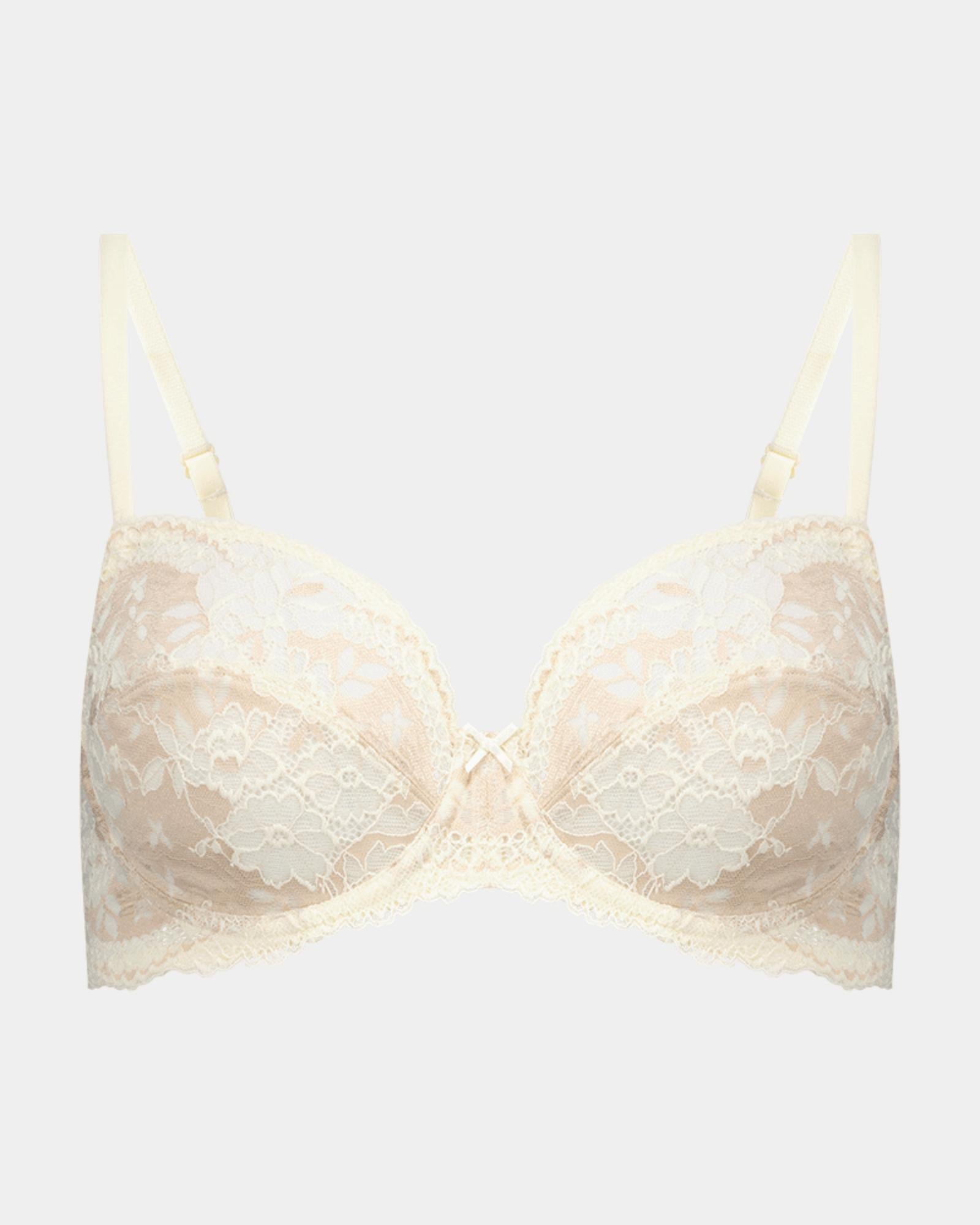 Wistful Bloom Underwire Bra in LATTE/EGRET. Flat lay front view
