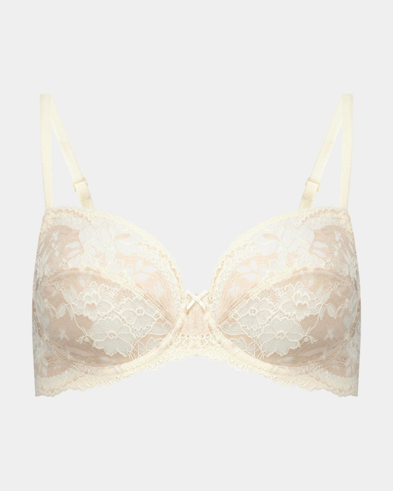 Wistful Bloom Underwire Bra in LATTE/EGRET. Flat lay front view