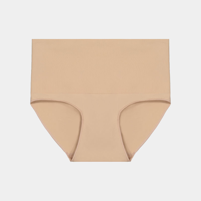 Medium Control Full Brief in CARAMEL. Flat lay front view