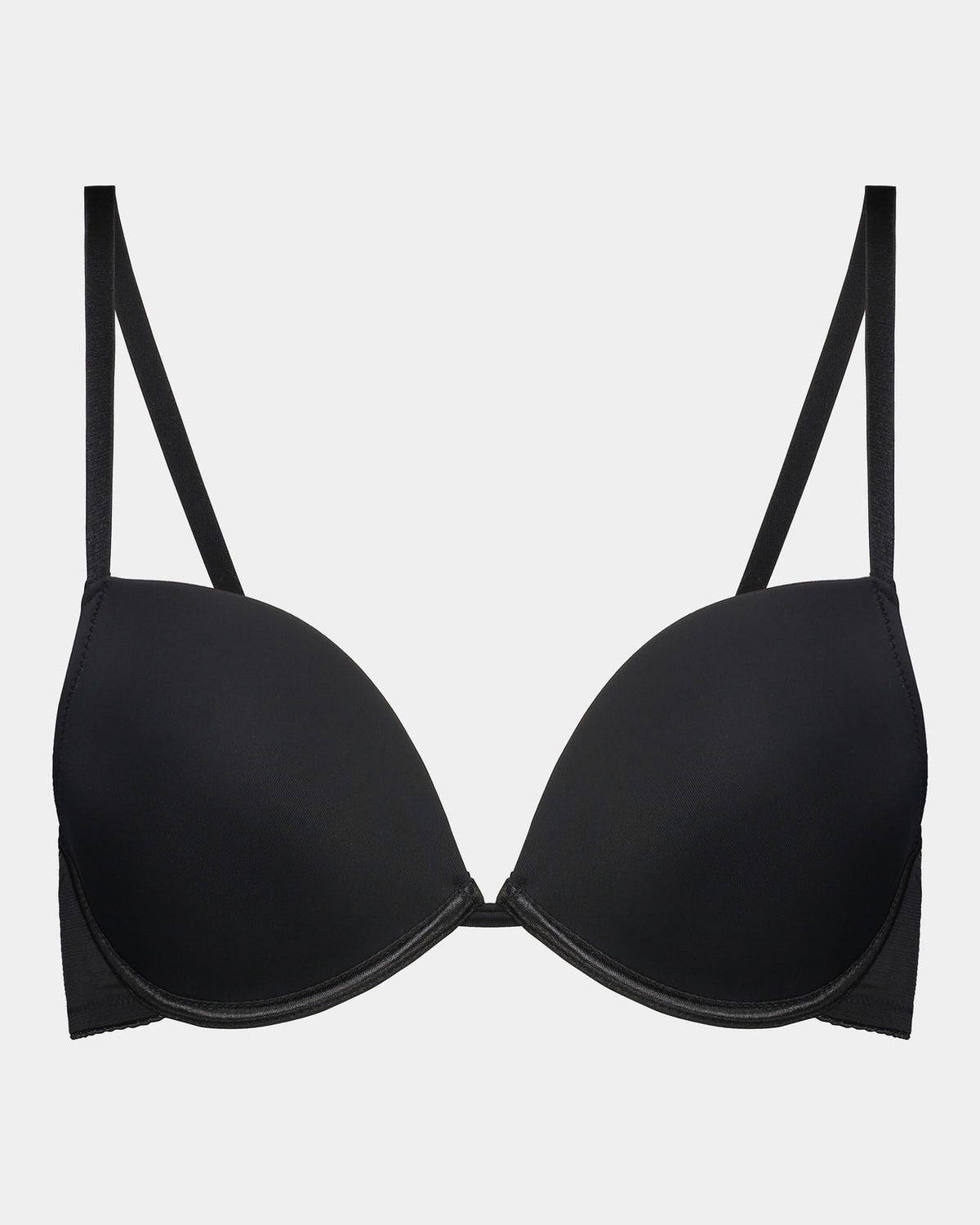 Model wears Body Basics Push Up Bra in BLACK. On body front view