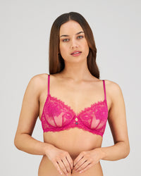 Model wears Eva Jean Underwire Bra in FANTASY FUCHSIA. On body front view
