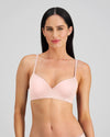 Model wears Simply Seamless Contour Bra in SILVER PINK. On body front view